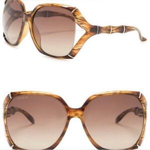 GUCCI Square Bamboo Brown Horn Sunglasses GG0505S 003 w/Case‎ Italy Authentic